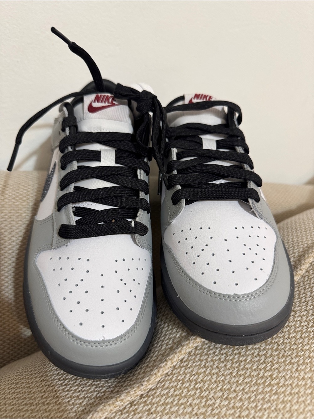 Nike Women’s Low-Top Sneakers in White, Gray & Black with Glitter Swoosh - Picture 2 of 5